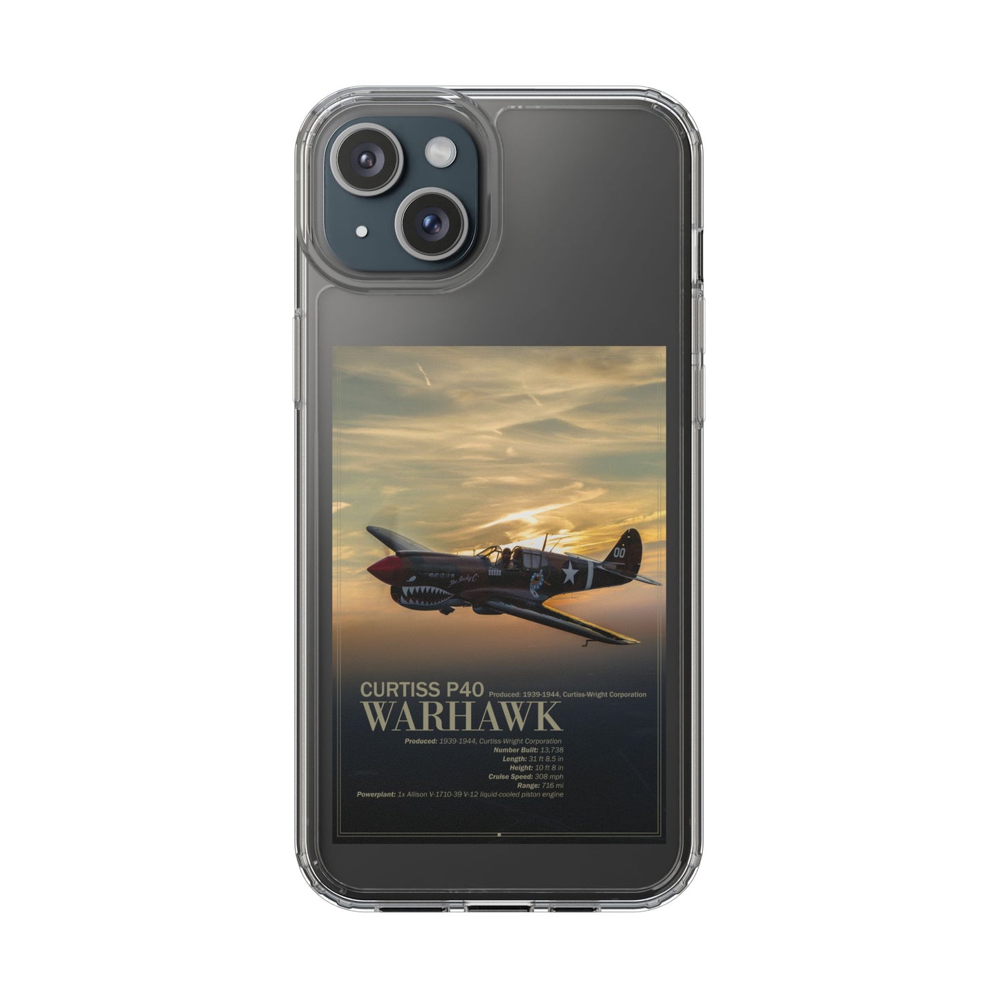 Vintage Warhawk Phone Case, Clear Cases, Military Aviation, Gifts for Him, Unique Phone Accessories
